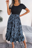 Casual Leopard Patchwork Flounce Contrast O Neck Short Sleeve Short Sleeve Dress