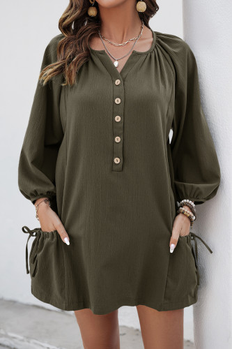 Casual Solid Color Draw String Pocket O Neck A Line Dresses