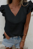 Daily Solid Color Flounce V Neck T-Shirts