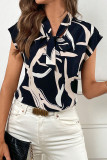 Casual Geometric Print Lace Up Contrast Tops