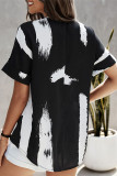 Casual Geometric Print Contrast V Neck Tops