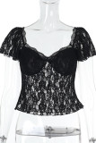 Sexy Solid Color Lace V Neck T-Shirts