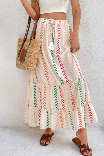 Bohemian Geometric Print Lace Up Flounce Loose High Waist Type A Patchwork Bottoms