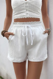 Casual Solid Color Draw String Ruched Loose High Waist Straight Solid Color Bottoms