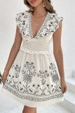 Vacation Floral Print Flounce V Neck Waist Skirt Dresses