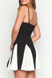 Casual Solid Color Patchwork Contrast V Neck Sling Dresses