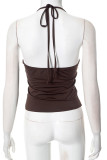 Sexy Solid Color Lace Up Backless Halter Tops