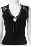 Sexy Solid Color Lace Lace Up V Neck Tops