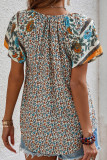 Casual Floral Print Lace Up V Neck T-Shirts