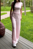 Casual Solid Color Patchwork O Neck Short Sleeve Two Pieces