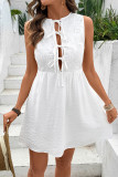 Casual Solid Color Lace Up O Neck Sleeveless Dresses