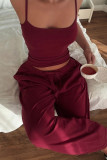 Sexy Solid Color Draw String Square Neck Sleeveless Two Pieces