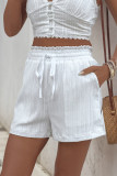 Casual Solid Color Draw String Ruched Loose High Waist Straight Solid Color Bottoms