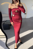 Sexy Solid Color Metal Accessories Trim Ruched Off Shoulder One Step Skirt Dresses(Metal buckle flower)