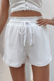 Casual Solid Color Draw String Ruched Loose High Waist Straight Solid Color Bottoms