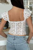 Sexy Solid Color Lace V Neck T-Shirts