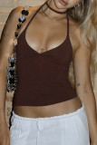 Sexy Solid Color Lace Up Backless Halter Tops