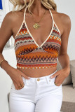 Sexy Stripe Lace Up Backless Weave Contrast Halter Tops