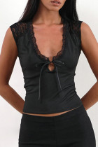 Sexy Solid Color Lace Lace Up V Neck Tops