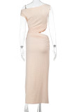 Sexy Solid Color Slit Irregular Hot Drill Oblique Collar Long Dresses