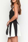 Casual Solid Color Patchwork Contrast V Neck Sling Dresses