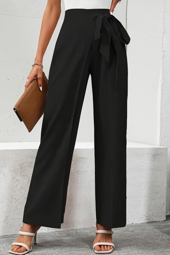 Casual Solid Color Lace Up High Waist Straight Solid Color Bottoms