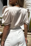 Casual Solid Color Ruched V Neck Tops