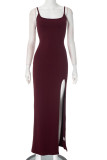 Sexy Solid Color Slit U Neck Sling Dresses
