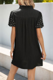 Casual Solid Color Beading Pleated V Neck Short Sleeve Short Sleeve Dress