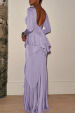 Elegant Solid Color Backless Flounce O Neck Long Dresses