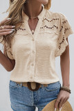 Casual Solid Color Jacquard Hollow Out Buttons Fur Ball V Neck Tops