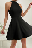 Elegant Solid Color Buttons O Neck A Line Dresses