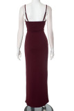 Sexy Solid Color Slit U Neck Sling Dresses
