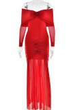Sexy Solid Color Ruched Flower Shape Off Shoulder Long Dresses