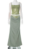 Sexy Solid Color Ruched Square Neck Sleeveless Two Pieces