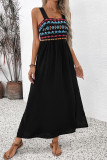 Vacation Flowers Embroidered Slit Square Neck Sling Dresses