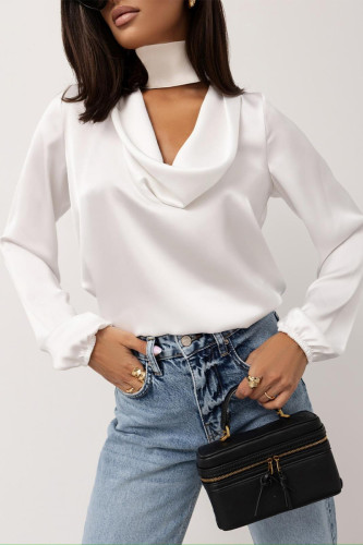 Casual Solid Color Patchwork U Neck Tops