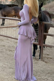 Elegant Solid Color Backless Flounce O Neck Long Dresses