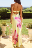Sexy Vacation Flowers Contrast Strapless Long Dresses