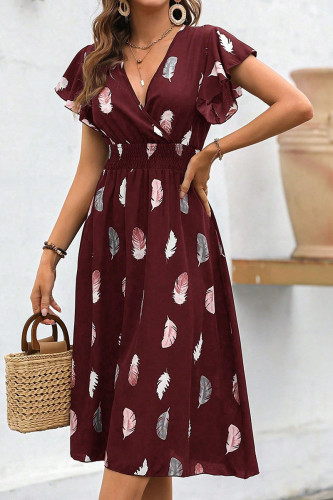 Vacation feather Patchwork V Neck A Line Dresses