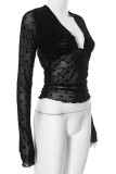 Sexy Solid Color Lace V Neck Tops