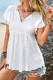 Casual Solid Color Hollow Out Lace Up Flounce O Neck Tops