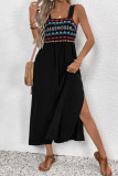 Vacation Flowers Embroidered Slit Square Neck Sling Dresses
