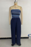 Sexy Stripe Pocket Weave Contrast Strapless Loose Jumpsuits