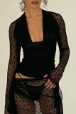 Sexy Solid Color Lace V Neck Tops