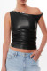 Sexy Solid Color Patchwork Oblique Collar Tops