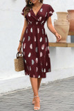 Vacation feather Patchwork V Neck A Line Dresses