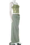Sexy Solid Color Ruched Square Neck Sleeveless Two Pieces