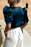 Casual Solid Color Ruched V Neck Tops