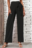Casual Solid Color Lace Up High Waist Straight Solid Color Bottoms
